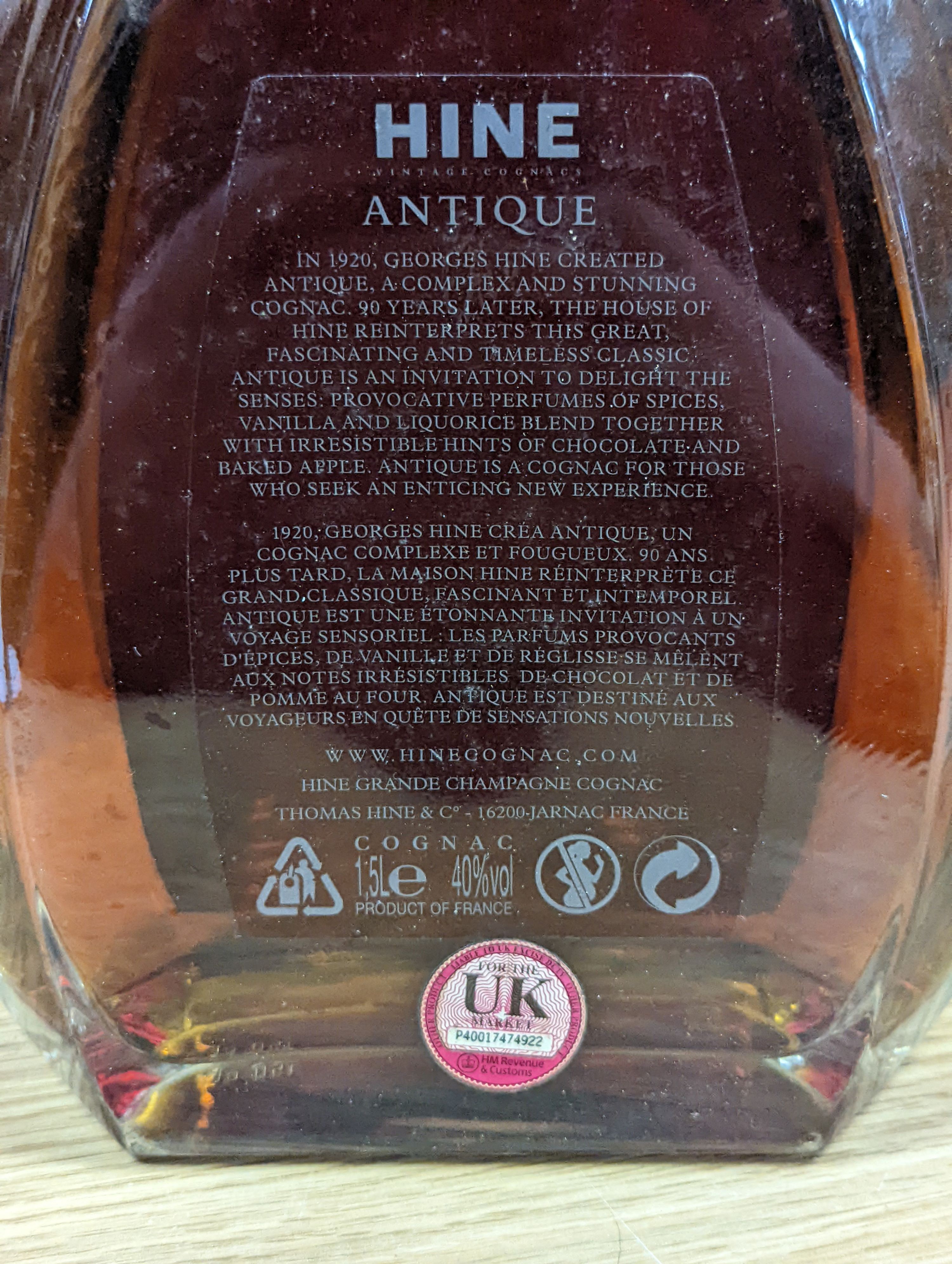 A boxed magnum of Hine Antique XO Cognac Grand Champagne Premier Cru, a boxed Hine Cigar Reserve Extra Old Cognac and one boxed Bristol Classic Rum Finest Jamaican Rum Directoe's Choice 1982.